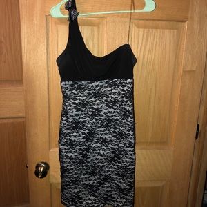 City Studio Black/White Lace One Shoulder Dress